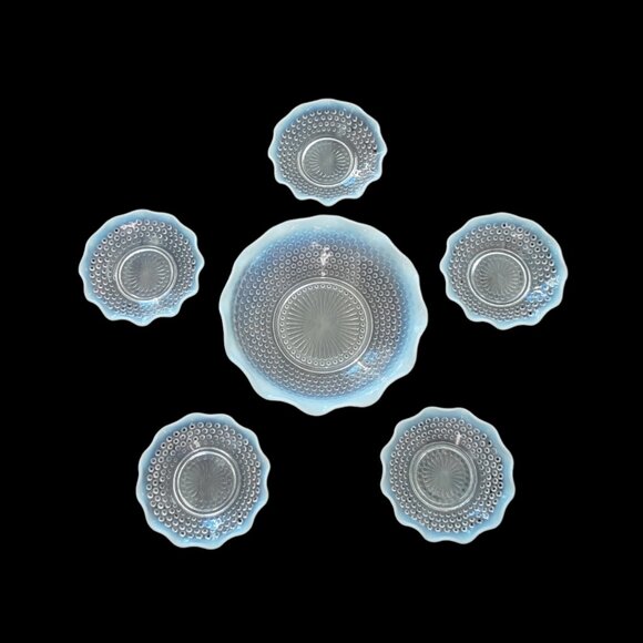 Vtg. Anchor Hocking Moonstone Opalescent Hobnail Bowl Dish Set - Picture 1 of 4
